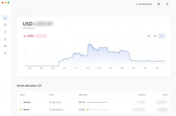Uživatelské rozhraní aplikace Ledger Live