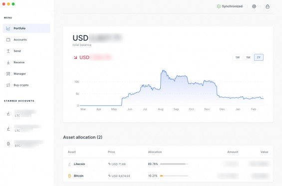 Uživatelské rozhraní aplikace Ledger Live