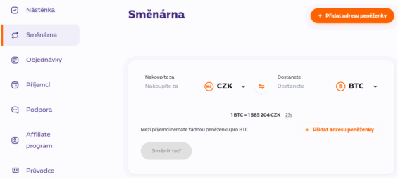 Ukázka obchodní platformy Simplecoinu