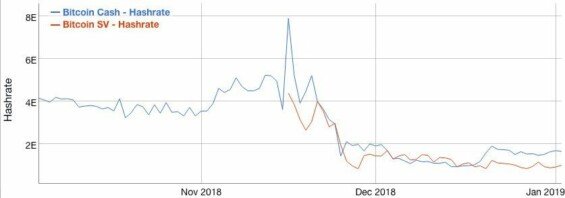 Vývoj výpočetního výkonu kryptoměn BCH a BSV