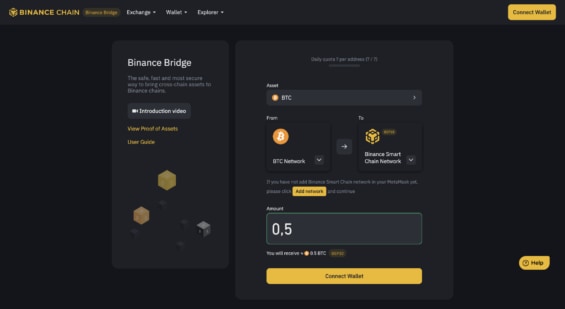 Nástroj Binance Bridge