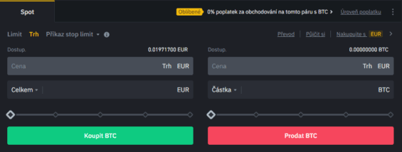 Tržní příkaz na spotovém trhu na Binance