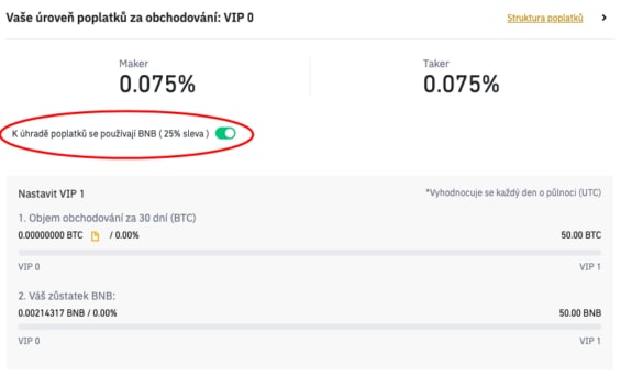 Snížení poplatků u binance