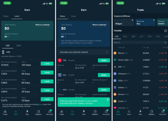 Mobilní aplikace Bitfinex