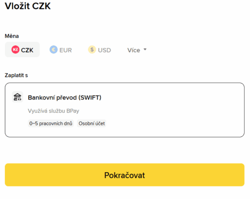 Vklad CZK na Binance