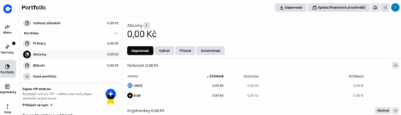 Přehled portfolia na Coinbase
