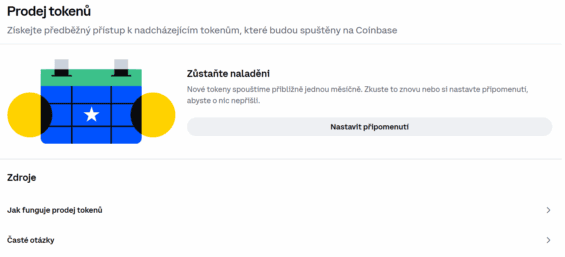 Prodeje tokenů na Coinbase