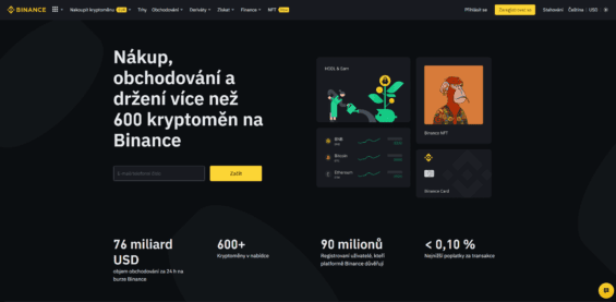 Hlavní stránka Binance