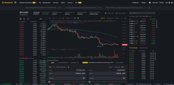 Klasická platforma pro obchodování na Binance