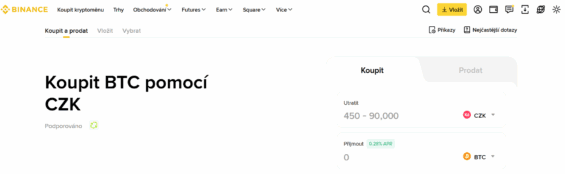 Ukázka směnárny Binance
