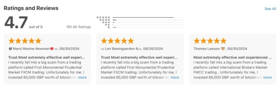 Hodnocení Trust Wallet na Apple App Store