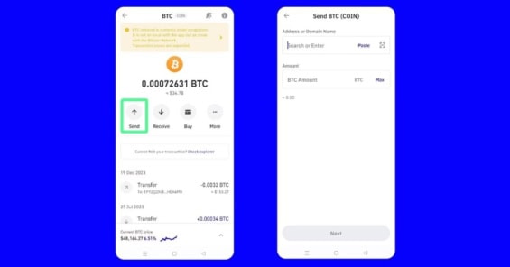 Odeslání BTC z Trust Wallet