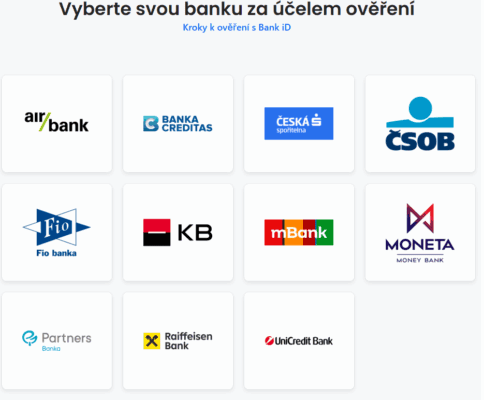 Výběr bank při registraci skrze Bank ID
