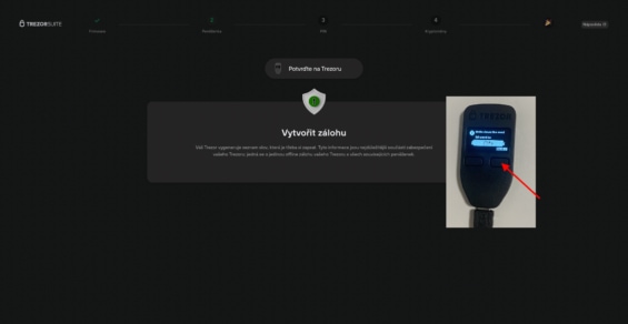 Proces zálohování seedu u peněženky Trezor One