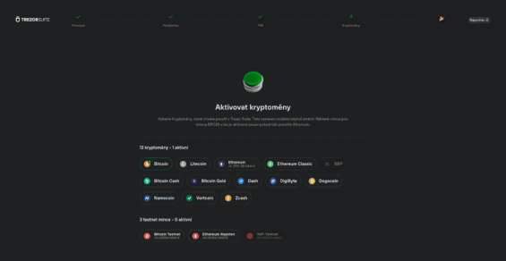 Aktivace peněženek pro kryptoměny, které budete chtít používat