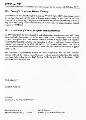 Výňatek z pololetní zprávy PPF