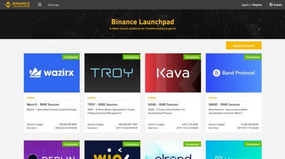 Seznam posledních proběhlých IEO na Binance Launchpadu