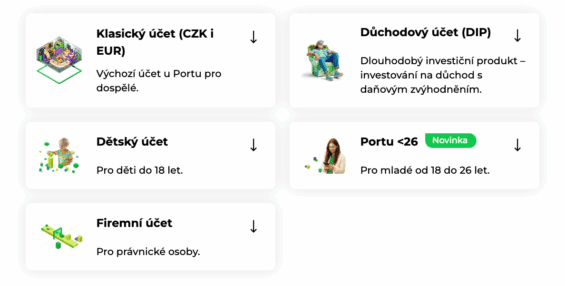 Jednotlivé typy účtů na platformě Portu
