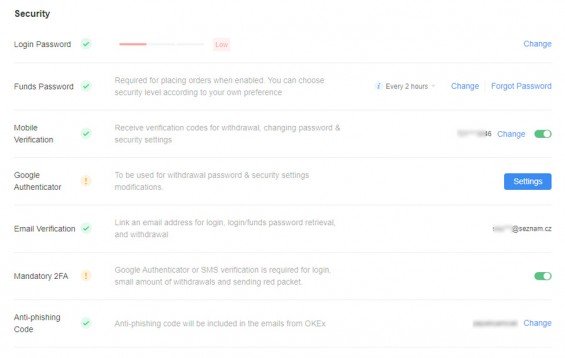 Všechna nastavení bezpečnosti naleznete na profilu v sekci 