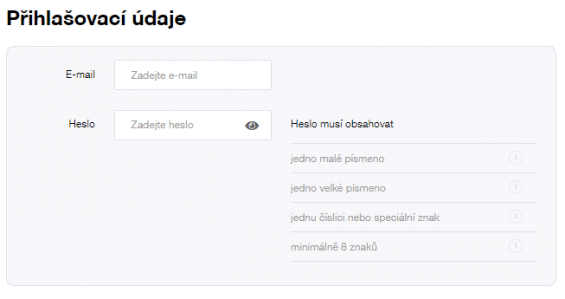 Vyplňování registračních údajů 