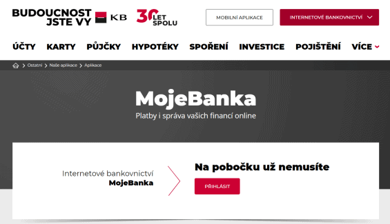 Přihlášení do internetového bankovnictví Moje banka.