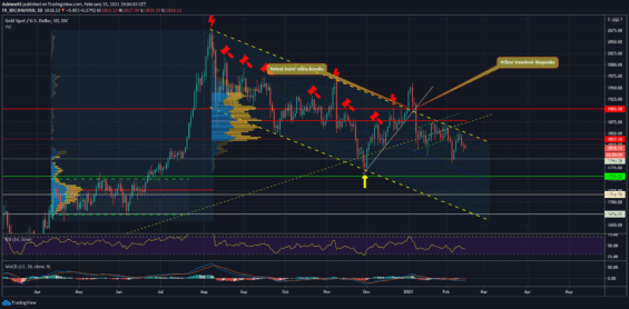 Denní graf spotového trhu se zlatem. 