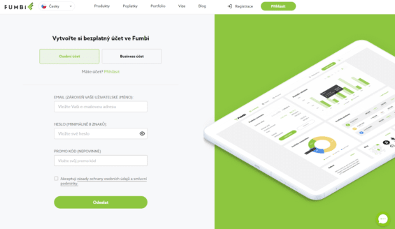 Založení uživatelského účtu ve Fumbi