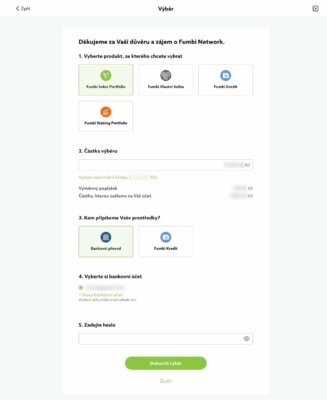 Formulář pro výběr peněz z Fumbi