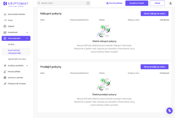 Kriptomat limitní objednávky