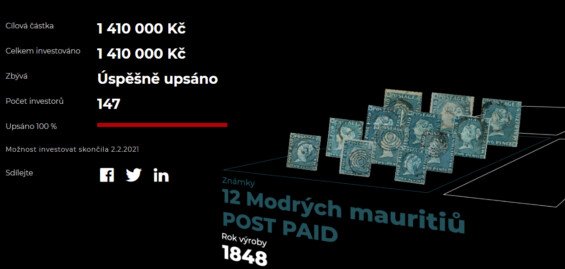 Příklad úpisu: 12 Modrých mauritiů POST PAID