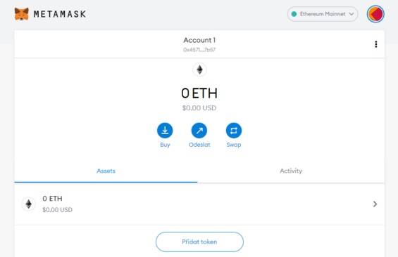 Prostředí peněženky MetaMask
