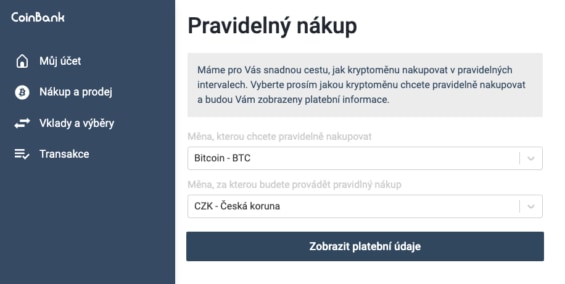 Pravidelný nákup kryptoměn u CoinBank