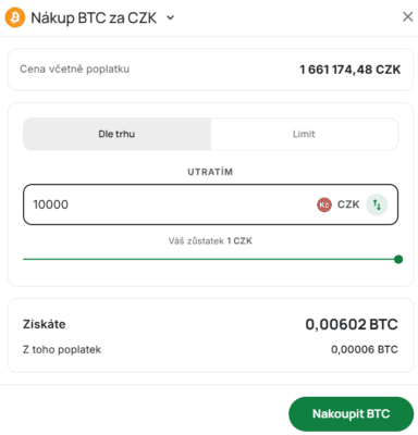 Nákupní formulář u Coinero