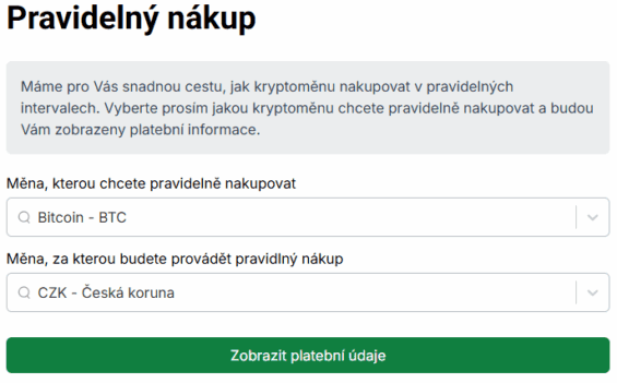 Funkce pravidelného nákupu na Coinero