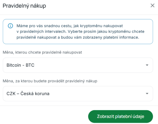 Funkce pravidelného nákupu na Coinero