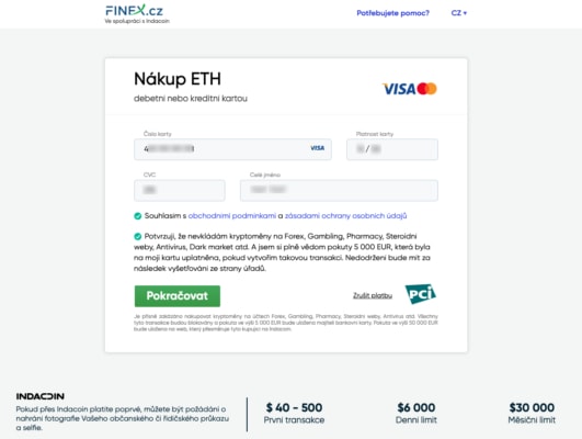 Nákup Ethereum kartou