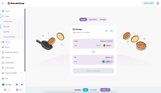 Funkce směnárny na PancakeSwap (Exchange)