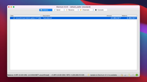 Naprosto jednoduché prostředí peněženky Electrum na počítači Mac