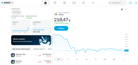 Ukázka rozhraní Trading 212