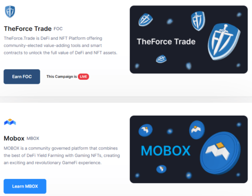 Příklady programů v CoinMarketCap Earn