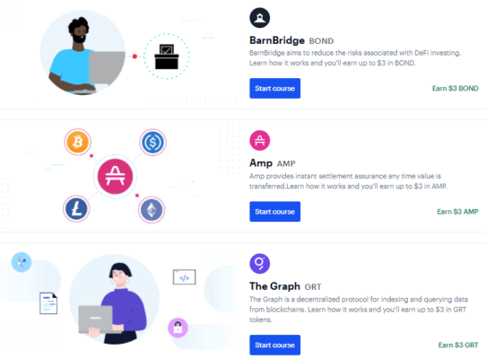 Příklady vzdělávacích kurzů na Coinbase Earn