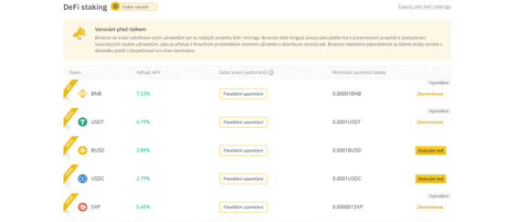 DeFi staking na platformě Binance