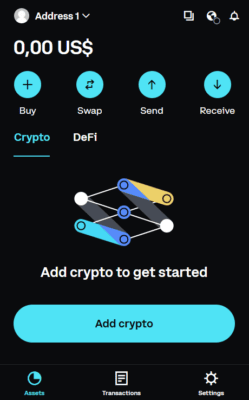 Rozhraní Coinbase wallet při rozšíření v prohlížeči