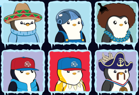 Ukázka několika NFT PudgyPenguins