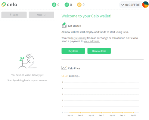 Rozhraní kryptoměnové peněženky Celo Wallet