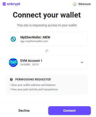 Propojení peněženky Enkrypt s rozhraním MEW portfolio