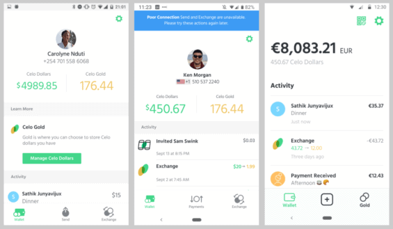 Rozhraní kryptoměnové peněženky Valora