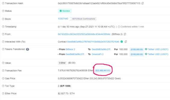 Detail chybné ETH transakce