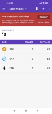 Rozhraní mobilní peněženky Enjin Wallet