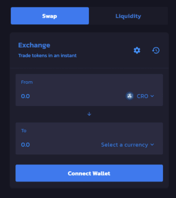 Rozhraní decentralizované burzy CronaSwap